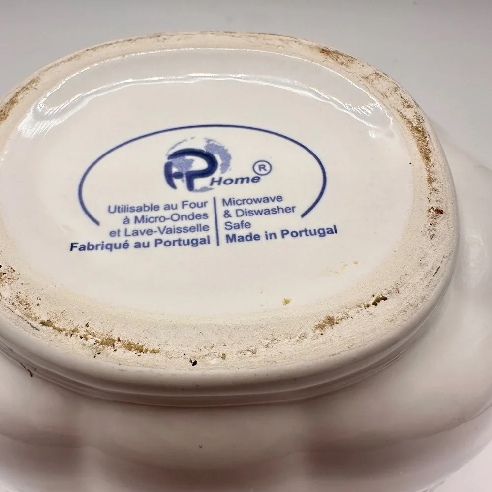 FP Fapor Portugal Home White Ceramic Gravy Boat Embossed Scroll Made in Portugal